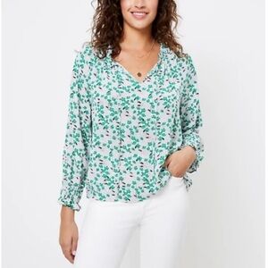 Loft Bouquet Peplum Back Blouse Green White Black M